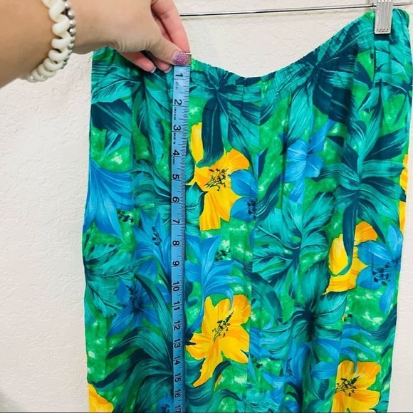 Vtg 70s SA DESIGNS HAWAIIAN FLORAL MAXI SKIRT GREEN YELLOW BLUE USA MADE RAYON - Picture 3 of 9